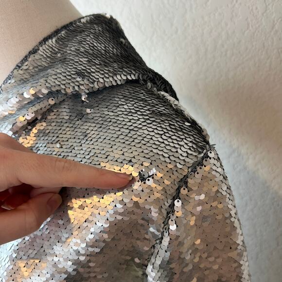 RTA Sequin Hoodie Jacket Silk Lined Kanagroo Pocket size XS Silver - Picture 8 of 16